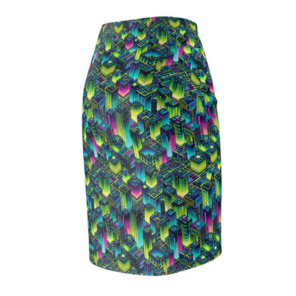 Tech-Infused Neon Tech-Forward Streetwear Women's Pencil Skirt - 8404 Design-65