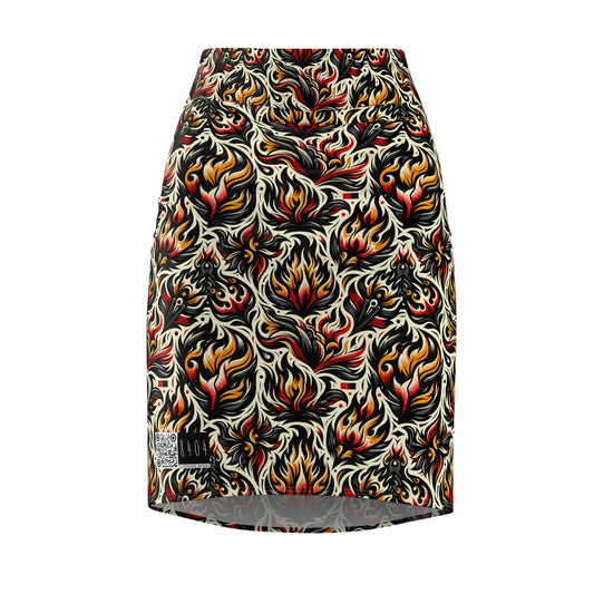 Fire & Flames Bold Streetwear Statement Women's Pencil Skirt - 8404 Design-57