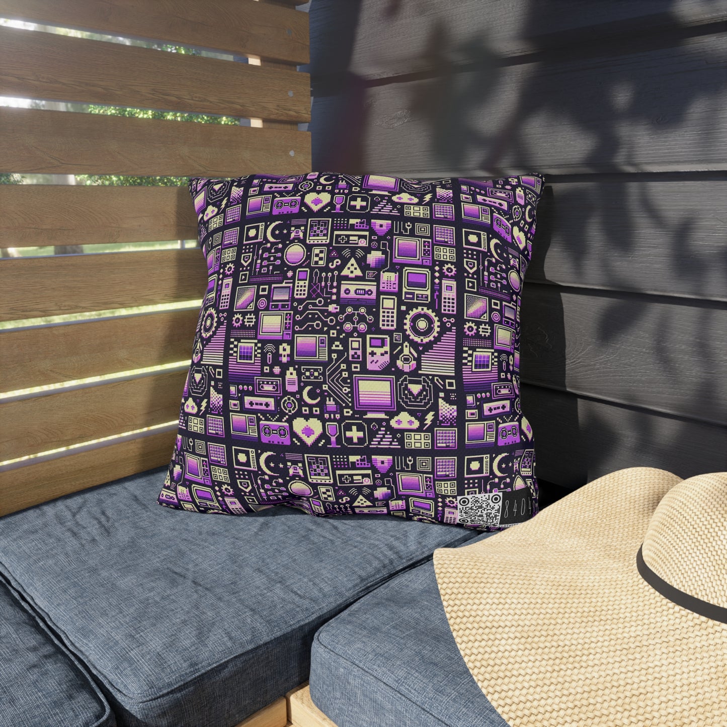 Digital Nostalgia Remix Modern Vintage Fusion Outdoor Pillow - 8404 Design-54