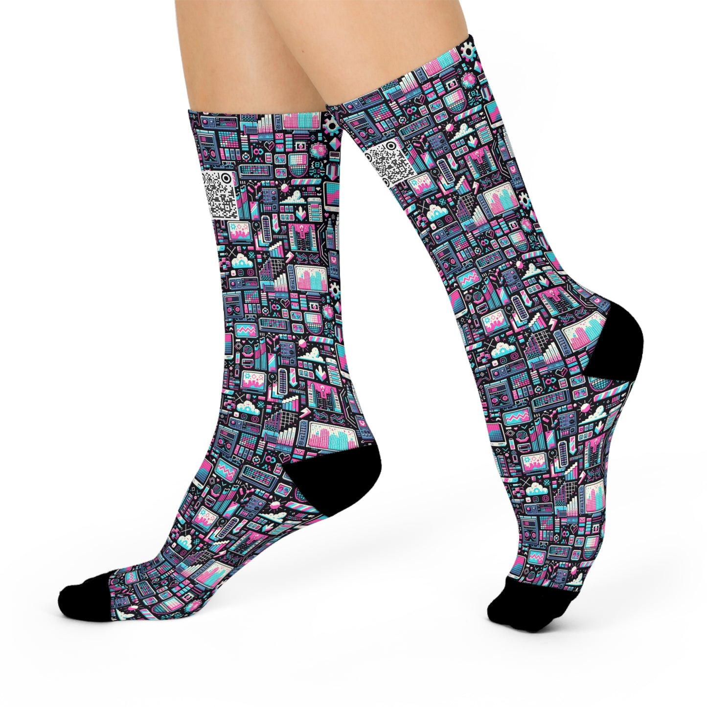 Digital Rebellion Youthful Streetwear with a Rebellious Digital Twist Cushioned Crew Socks - 8404 Design-71
