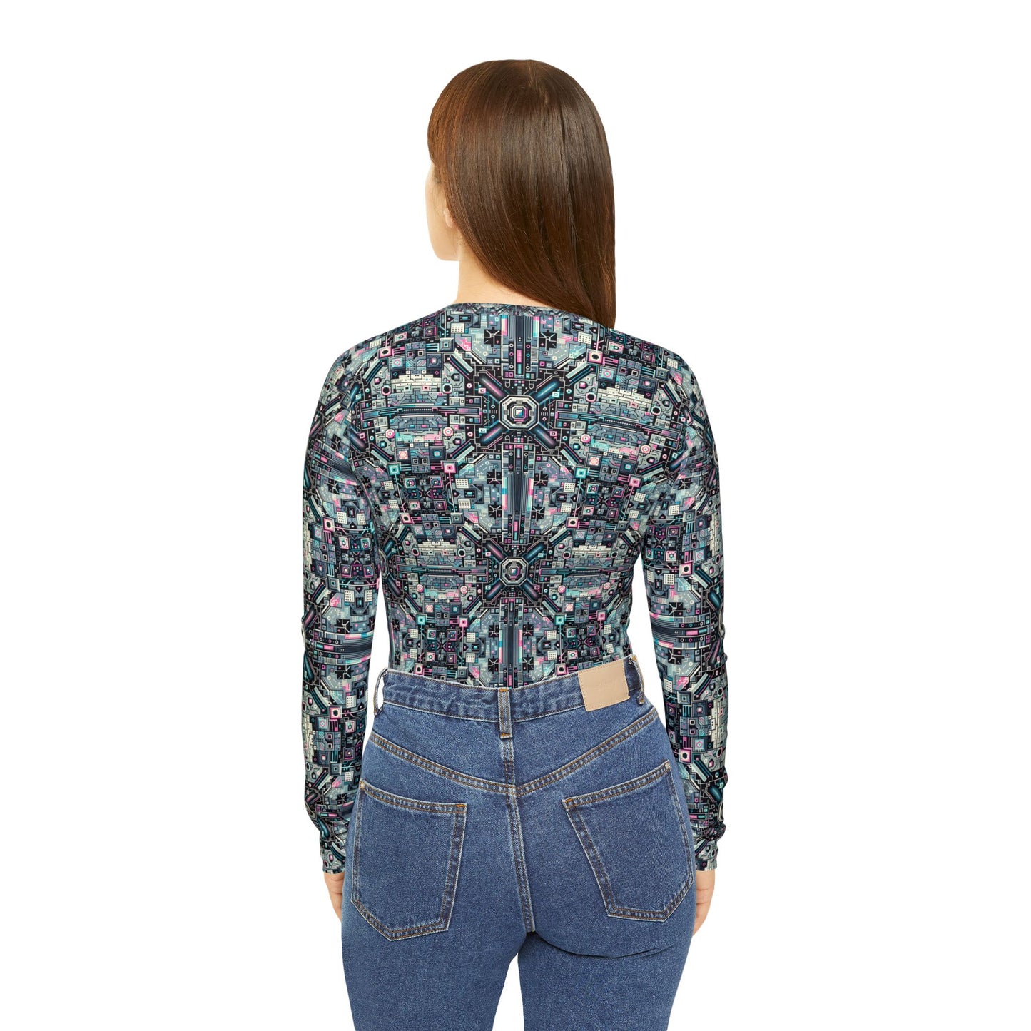Digital Renaissance Tech-Forward Maximalism Women's Long Sleeve V-Neck Shirt - 8404 Design-44