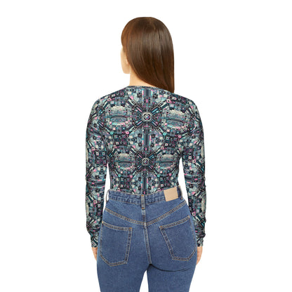 Digital Renaissance Tech-Forward Maximalism Women's Long Sleeve V-Neck Shirt - 8404 Design-44