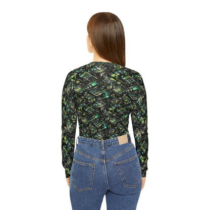 Tech-Infused Graphics Tech-Forward Streetwear Women's Long Sleeve V-Neck Shirt - 8404 Design-47