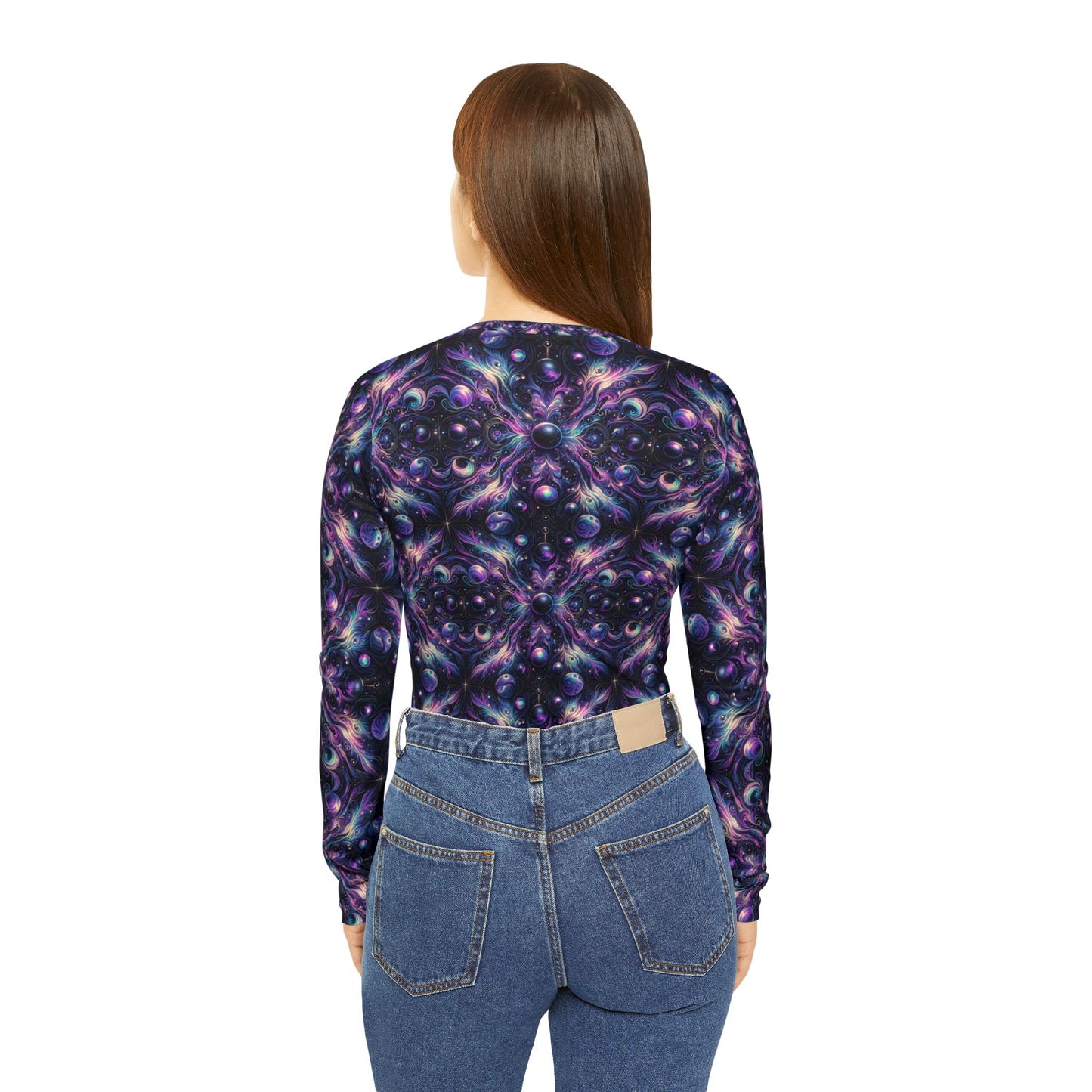 Galactic Hues Tech-Forward Cosmic Fusion Women's Long Sleeve V-Neck Shirt - 8404 Design-41