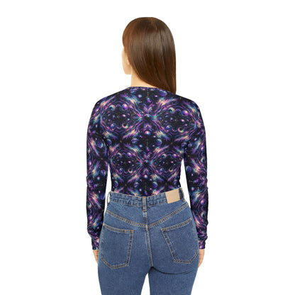 Galactic Hues Tech-Forward Cosmic Fusion Women's Long Sleeve V-Neck Shirt - 8404 Design-41