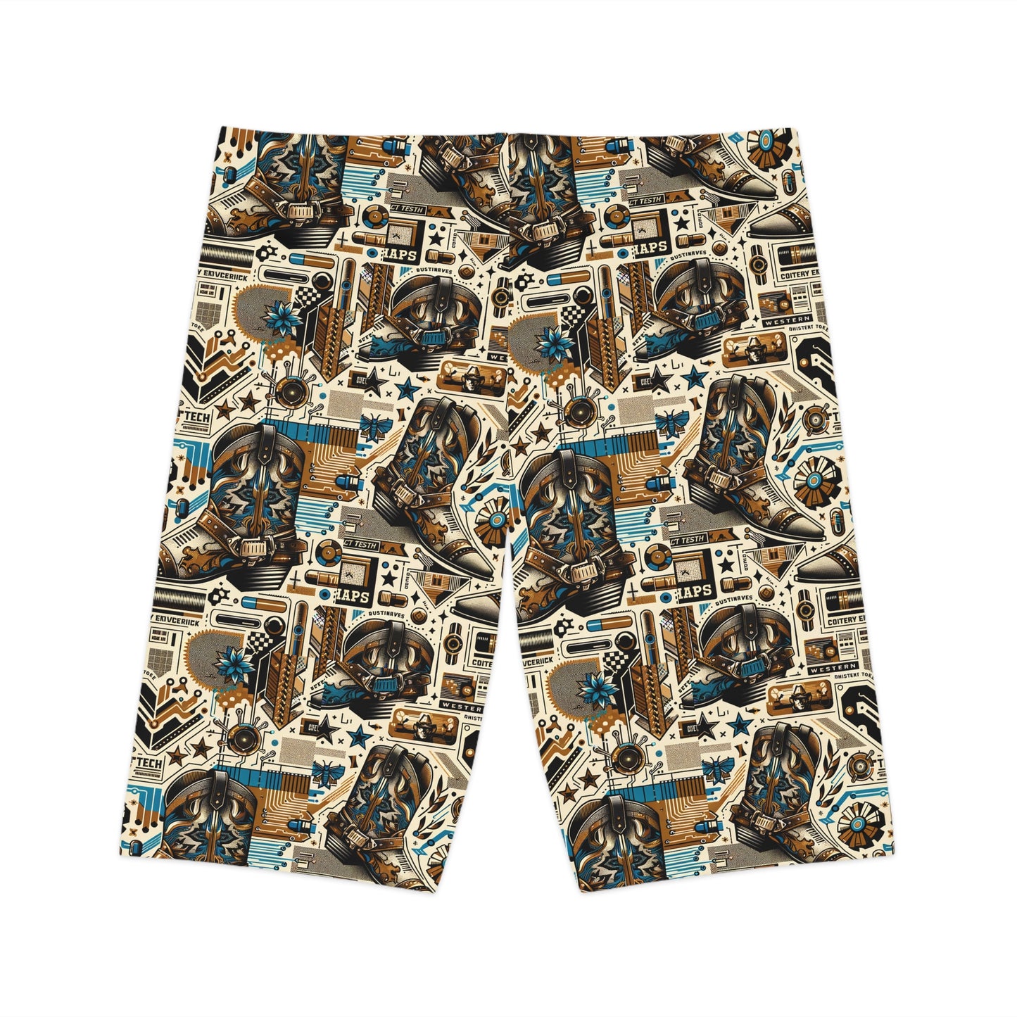 Digital Cowboy Chic Tech-Infused Western Fusion Women's Bike Shorts - 8404 Design-45