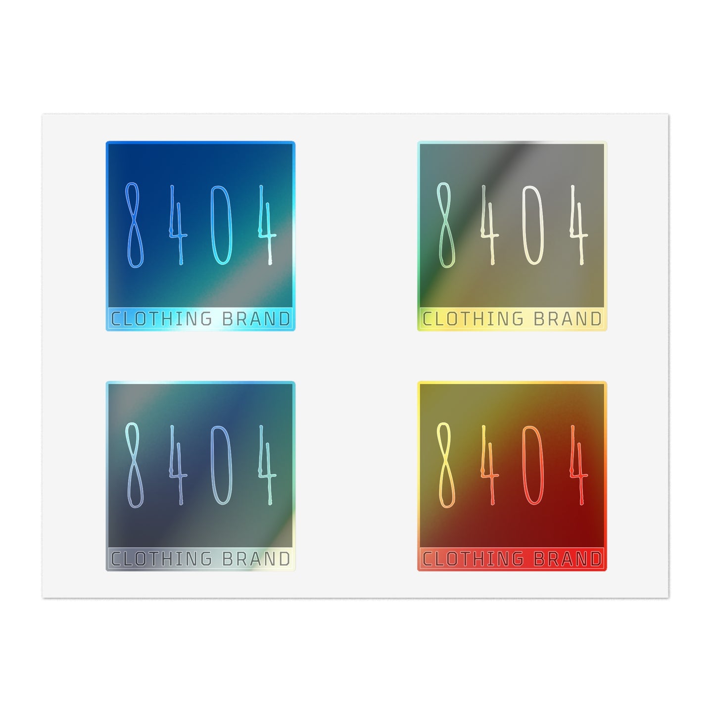 8404 Logo Sticker Sheets - Holographic, Transparent, or White - 6 in. x 4 in. or 11 in. x 8.5 in. - 1 Sheet of 4 Stickers