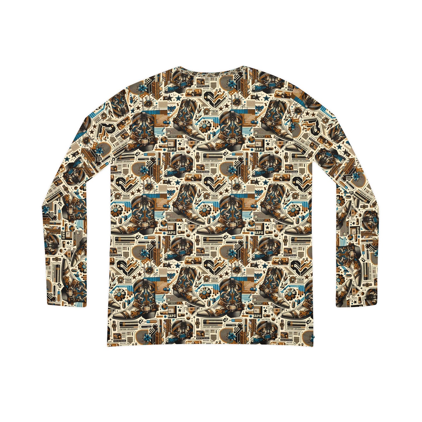 Digital Cowboy Chic Tech-Infused Western Fusion Women's Long Sleeve V-Neck Shirt - 8404 Design-45