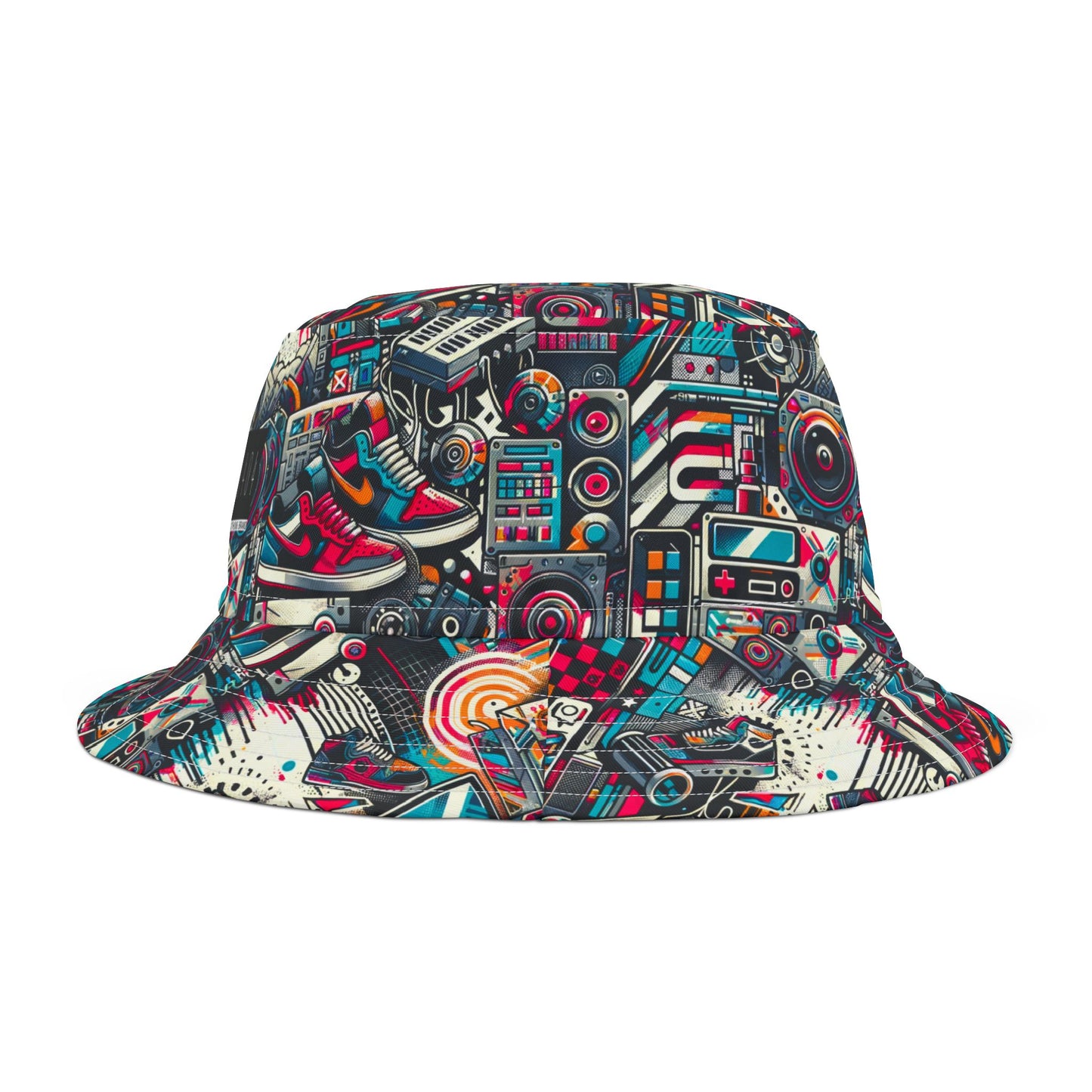 Urban Graffiti Fusion Eclectic Street Art Meets Modern Tech Culture Bucket Hat - 8404 Design-50