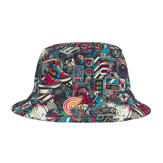 Urban Graffiti Fusion Eclectic Street Art Meets Modern Tech Culture Bucket Hat - 8404 Design-50