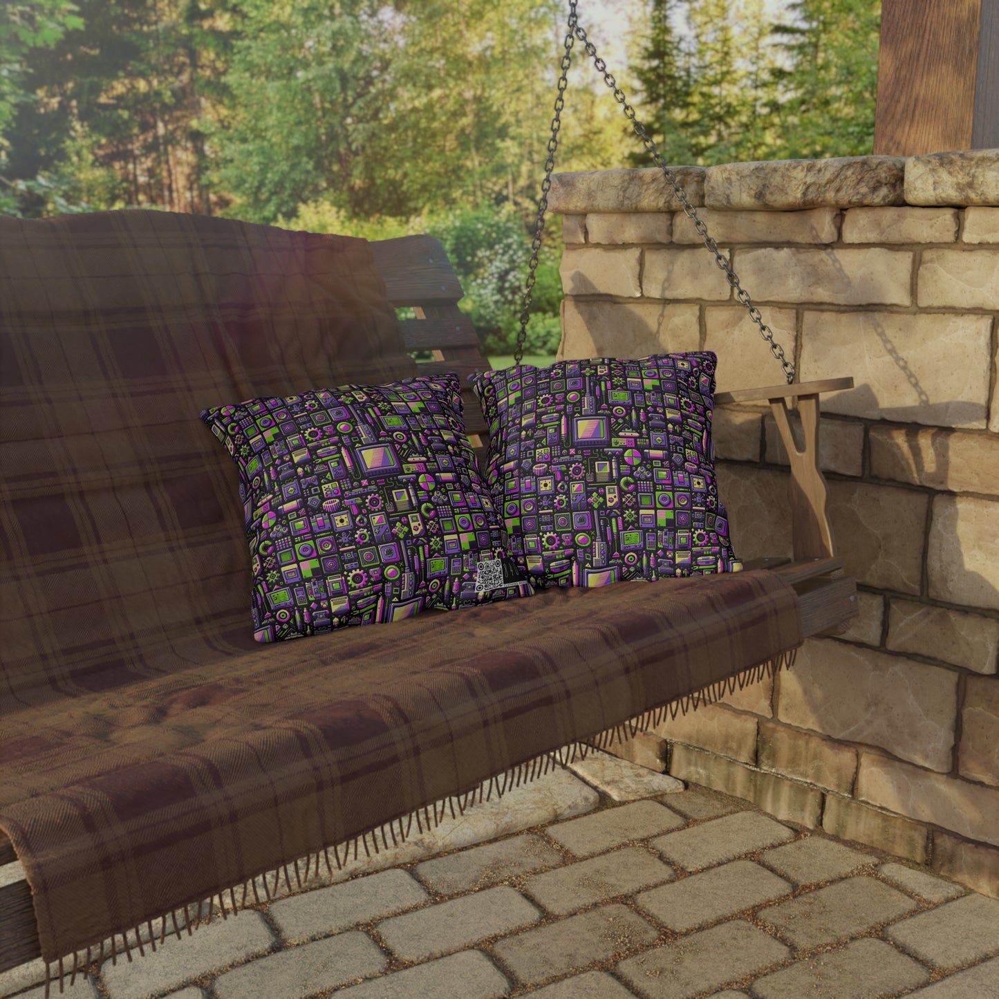 Digital Nostalgia Remix Modern Vintage Fusion Outdoor Pillow - 8404 Design-67