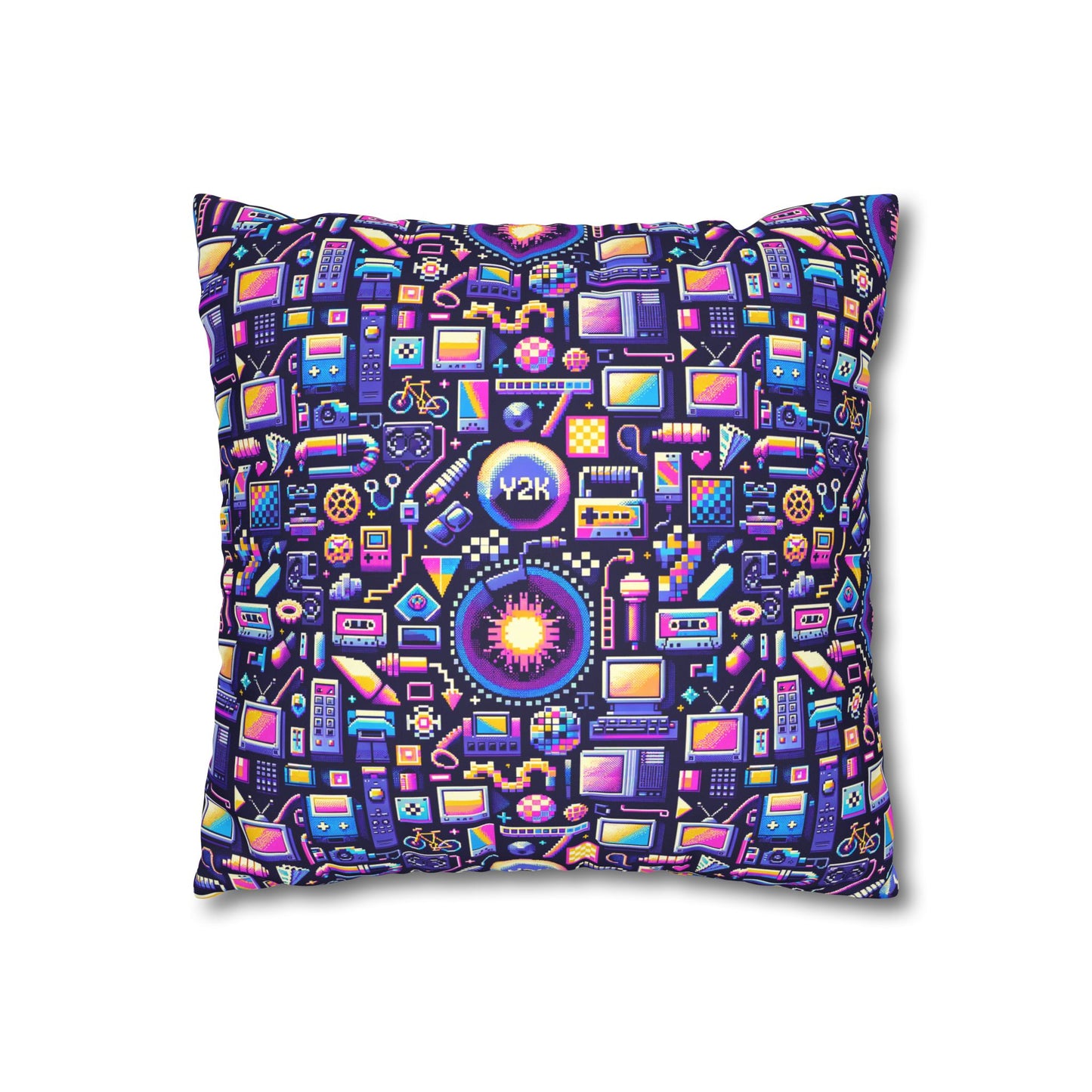 Digital Nostalgia Modern Retro Fusion Faux Suede Square Pillowcase - 8404 Design-64