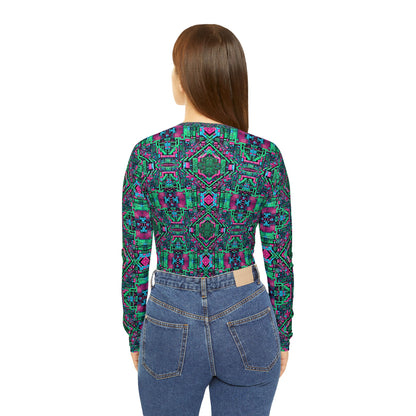Digital Glitch Vibes Tech-Inspired Streetwear Women's Long Sleeve V-Neck Shirt - 8404 Design-71