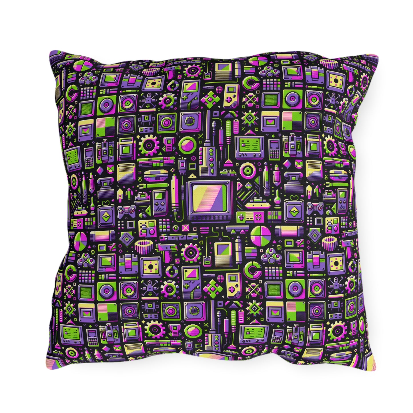 Digital Nostalgia Remix Modern Vintage Fusion Outdoor Pillow - 8404 Design-67
