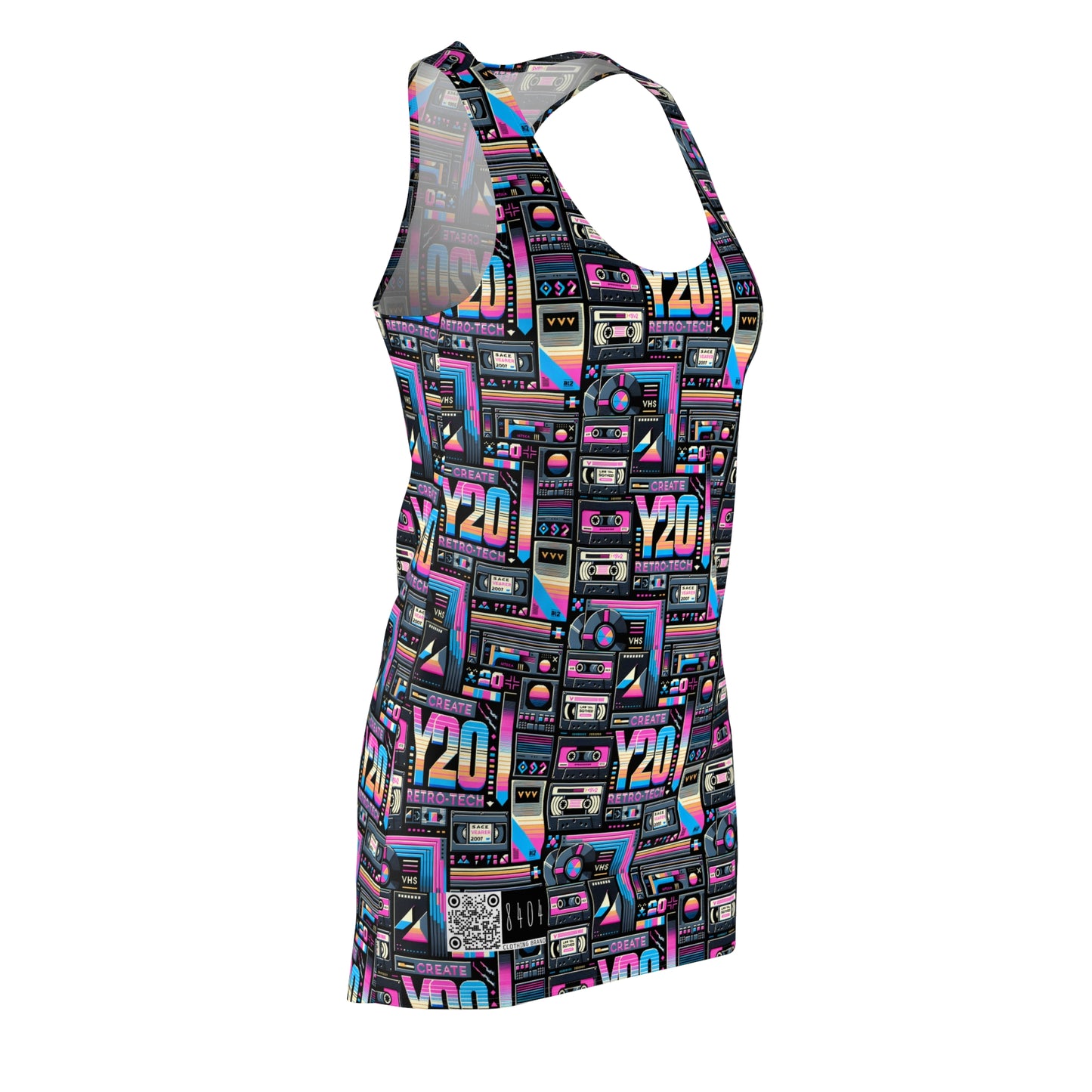Digital Nostalgia Tech-Inspired Retro Fusion Women's Cut & Sew Racerback Dress - 8404 Design-65