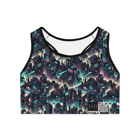Digital Rebellion Tech-Inspired Streetwear Sports Bra - 8404 Design-51