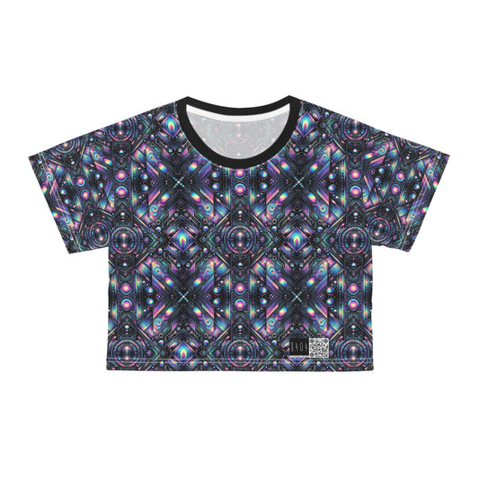 Galactic Hues Tech-Forward Cosmic Fusion Crop Tee - 8404 Design-58