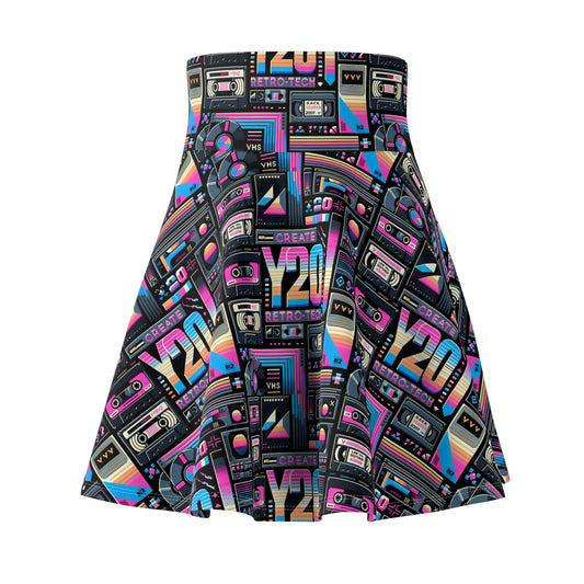 Digital Nostalgia Tech-Inspired Retro Fusion Women's Skater Skirt - 8404 Design-65