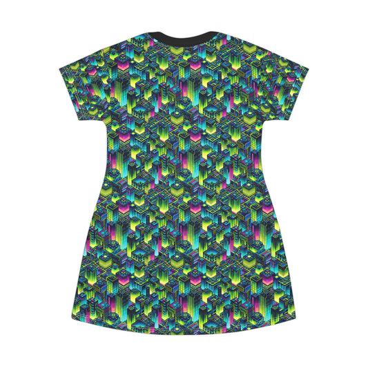 Tech-Infused Neon Tech-Forward Streetwear T-Shirt Dress - 8404 Design-65