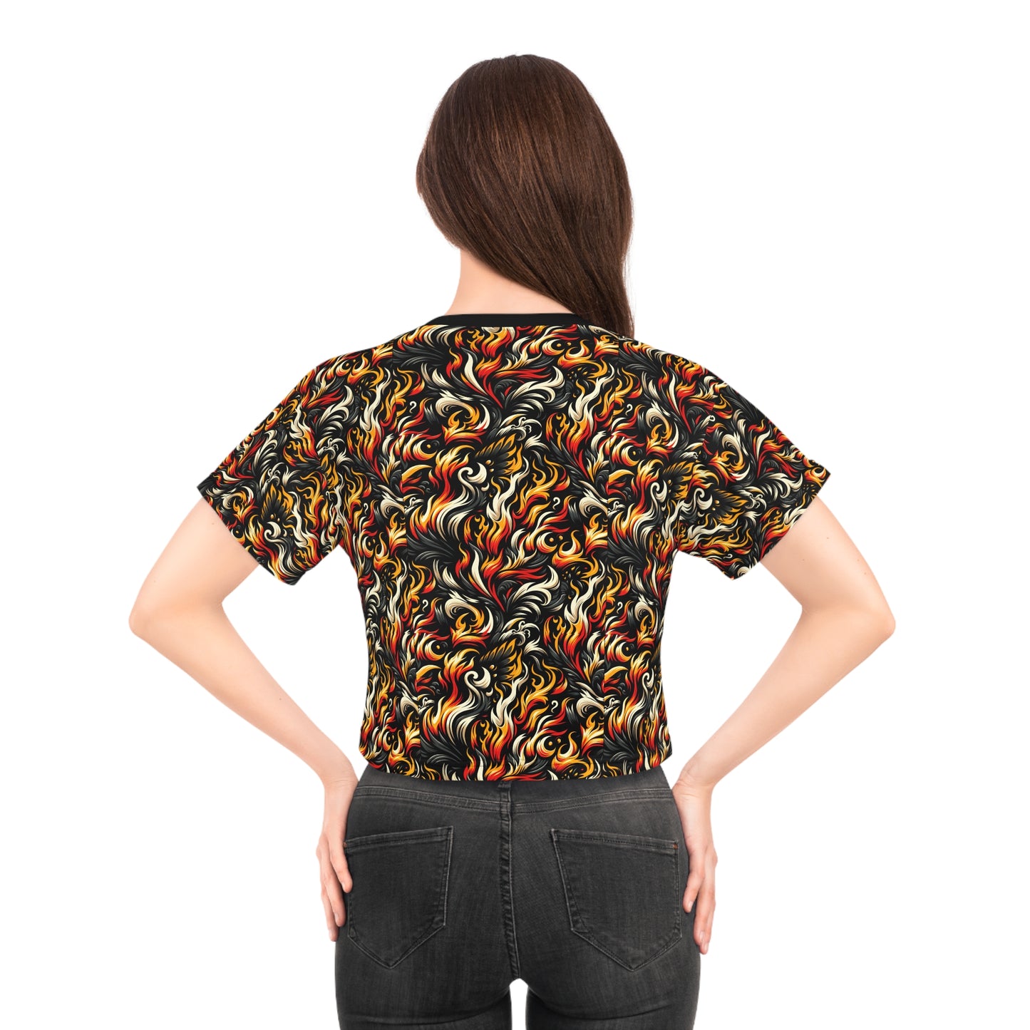 Fire & Flames Bold Streetwear Statement Crop Tee - 8404 Design-55