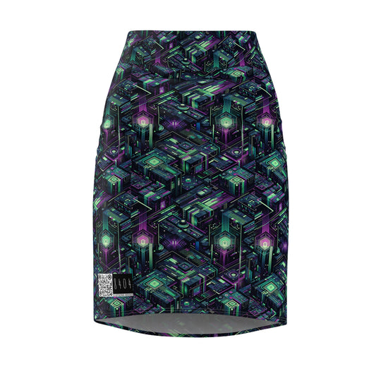 Tech Noir Aesthetics Tech-Forward Urban Dystopia Women's Pencil Skirt - 8404 Design-43