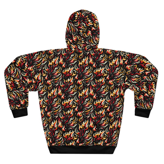 Fire & Flames Bold Streetwear Statement Pullover Hoodie - 8404 Design-60