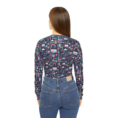 Digital Rebellion Youthful Streetwear with a Rebellious Digital Twist Women's Long Sleeve V-neck Shirt - 8404 Design-71