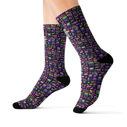 Digital Nostalgia Remix Modern Vintage Fusion Sublimation Socks - 8404 Design-49