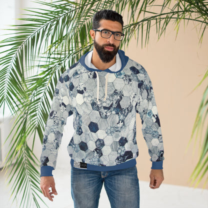 8404 Fashion Pullover Hoodie - "hexagon in Plain Blue Hood" - Men - Women - Unisex - Xs/s/m/l/xl/2xl