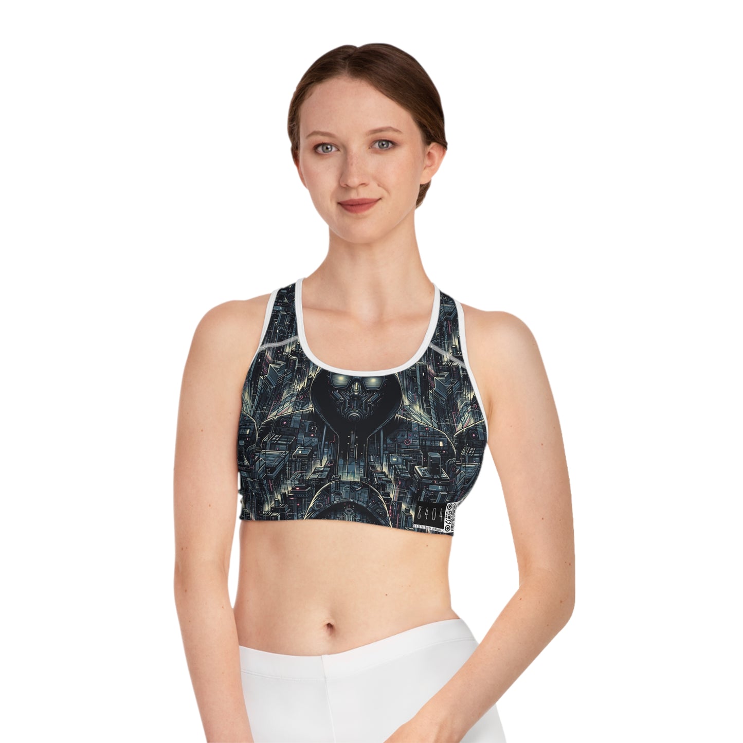 Tech Noir Aesthetics Sleek Tech Streetwear Sports Bra - 8404 Design-56
