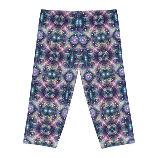 Iridescent Tech Fusion Tech-Forward Streetwear Women's Capri Leggings - 8404 Design-61