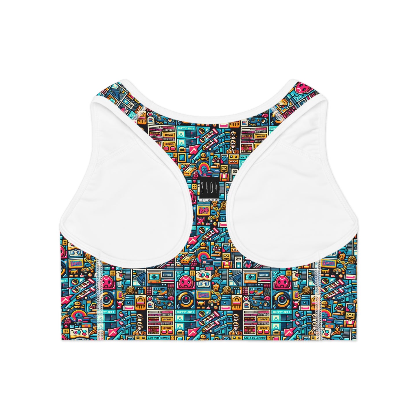 Digital Pop Culture Mashup Maximalist Pop Sports Bra - 8404 Design-47