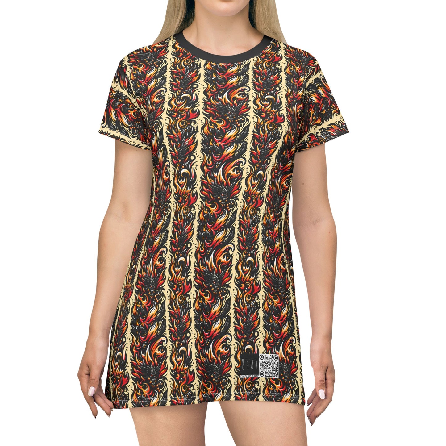Flame Graphics Maximalist Streetwear T-Shirt Dress - 8404 Design-65