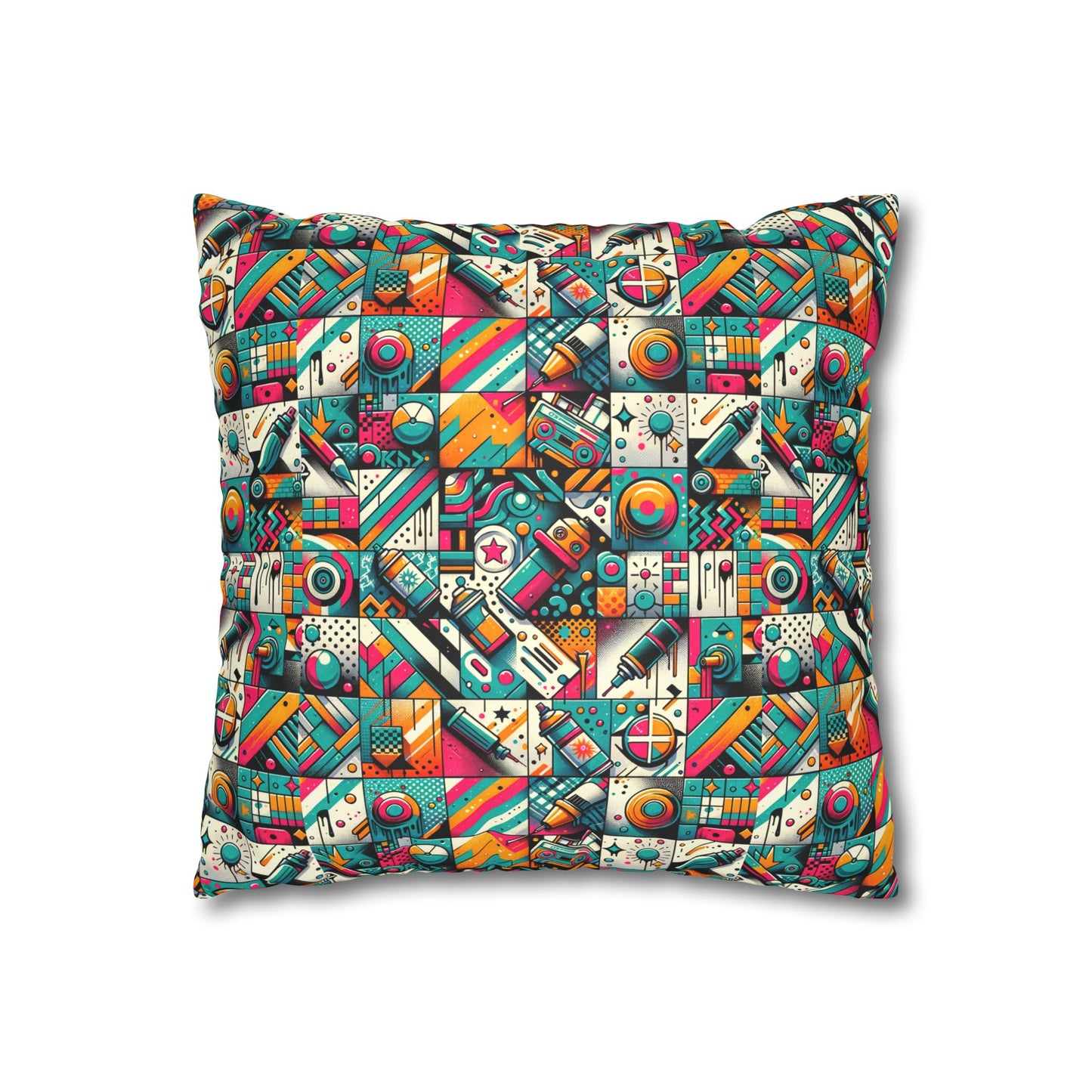Graffiti Fusion Modern Street Art Fusion Faux Suede Square Pillowcase - 8404 Design-58