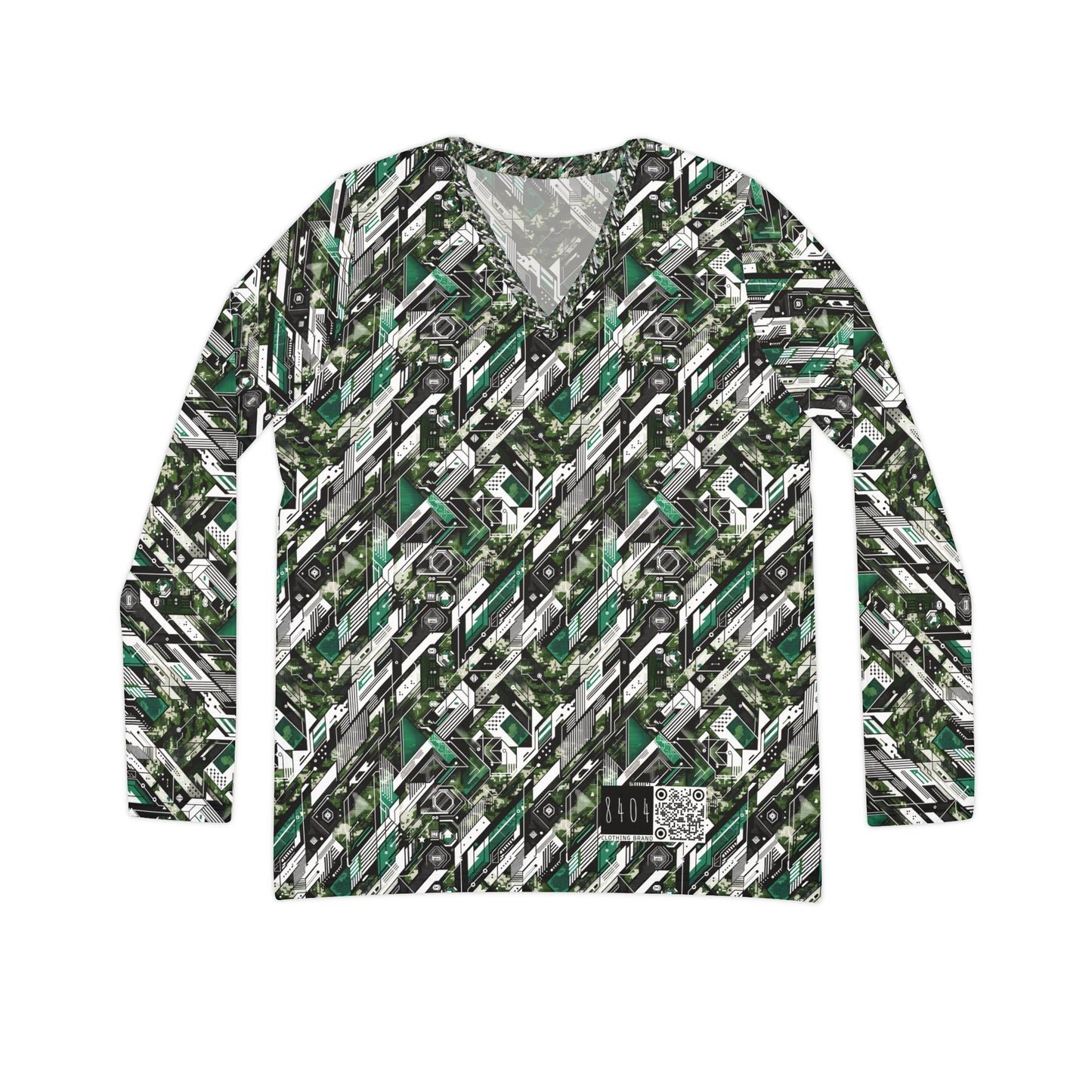 Tech Camo Fusion Tech-Forward Streetwear With a Futuristic Edge Women's Long Sleeve V-Neck Shirt - 8404 Design-63