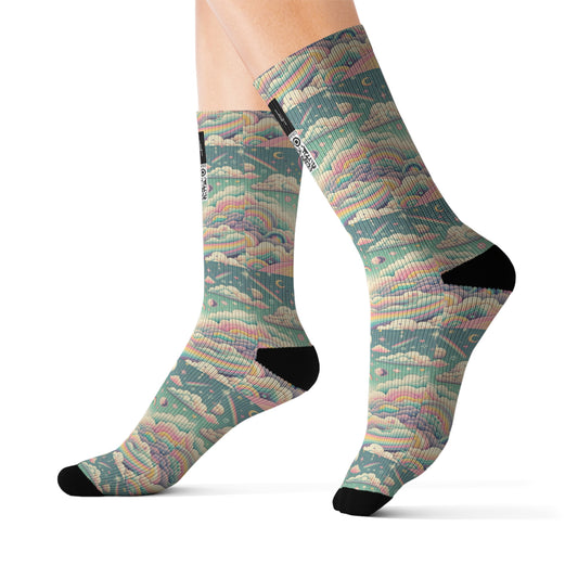 Digital Dreamland Whimsical and Nostalgic Streetwear With a Digital Twist Sublimation Socks - 8404 Design-65
