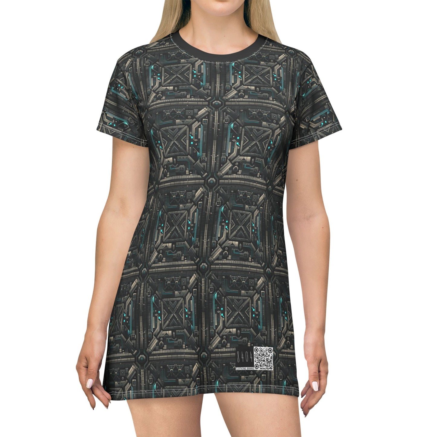 Tech Noir Futuristic Tech Aesthetic with a Dark Twist T-shirt Dress - 8404 Design-59
