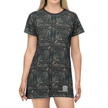 Tech Noir Futuristic Tech Aesthetic with a Dark Twist T-shirt Dress - 8404 Design-59