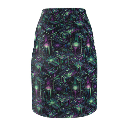Tech Noir Aesthetics Tech-Forward Urban Dystopia Women's Pencil Skirt - 8404 Design-43