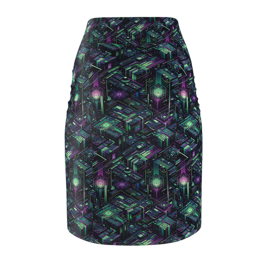 Tech Noir Aesthetics Tech-Forward Urban Dystopia Women's Pencil Skirt - 8404 Design-43