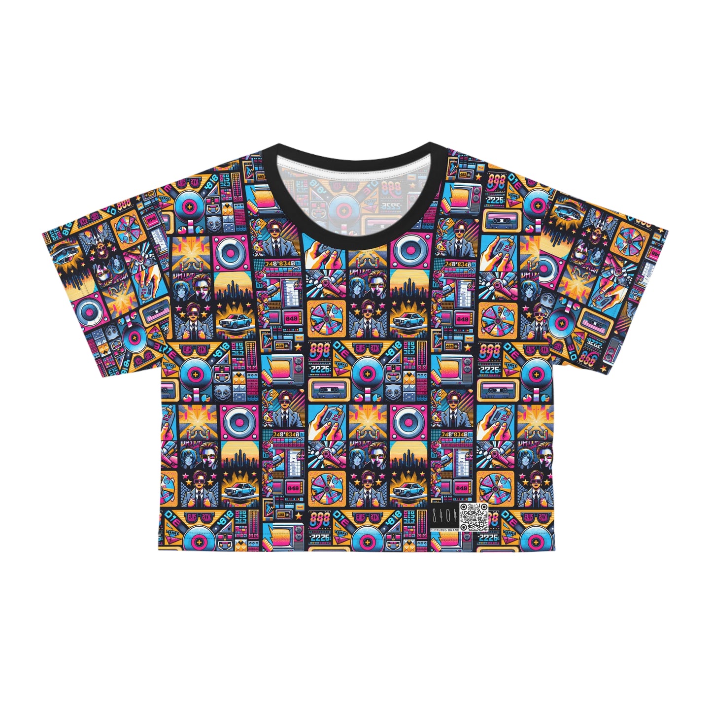 Digital Pop Culture Mashup Maximalist Pop Crop Tee - 8404 Design-52