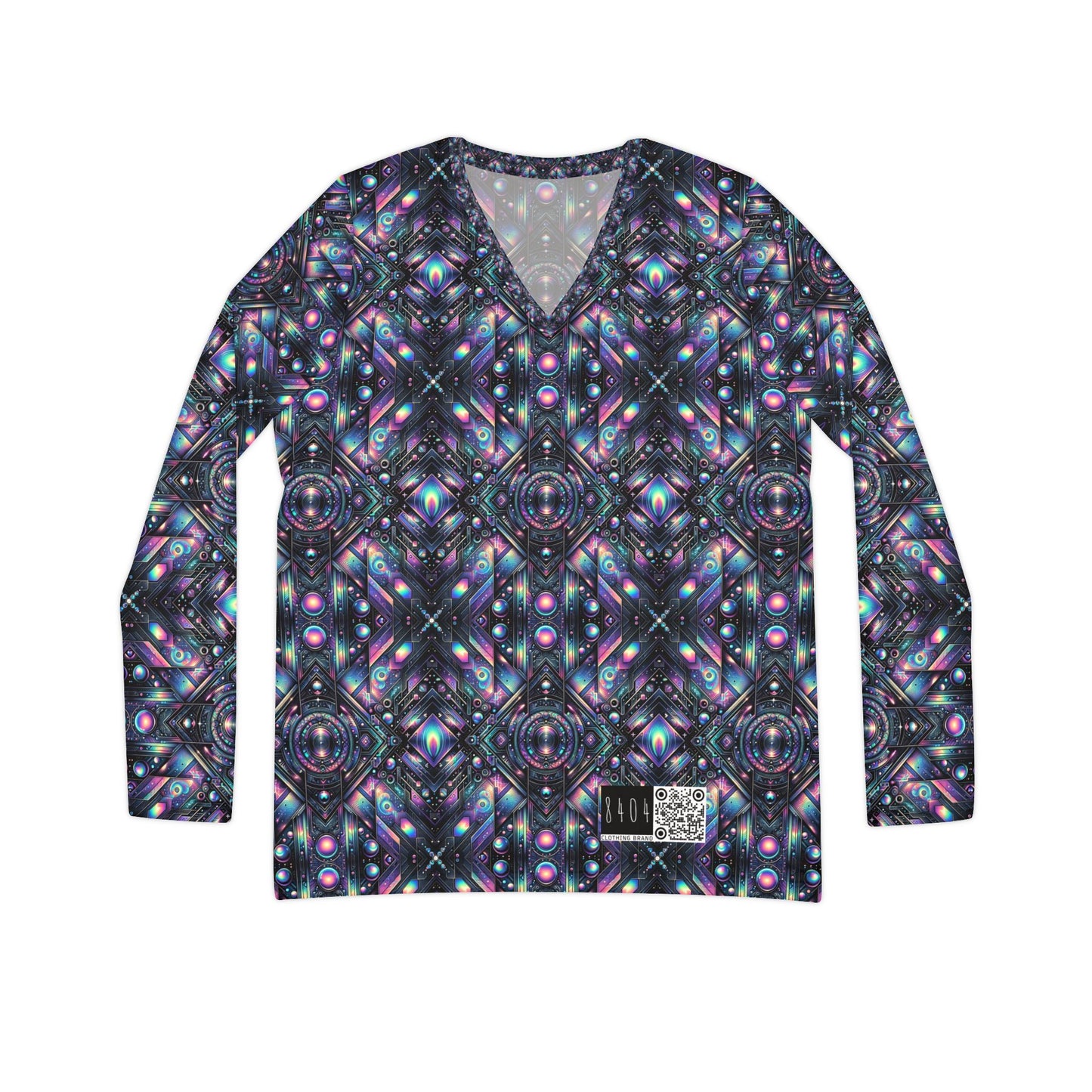 Galactic Hues Tech-Forward Cosmic Fusion Women's Long Sleeve V-Neck Shirt - 8404 Design-58