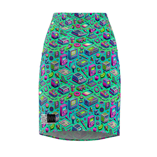 Y2k Revival Nostalgic Futurism Women's Pencil Skirt - 8404 Design-48