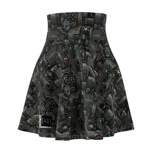 Tech Noir Aesthetics Sleek Tech Streetwear Women's Skater Skirt - 8404 Design-52