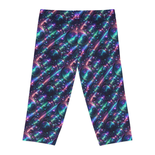 Iridescent Tech Fusion Tech-Forward Streetwear Women's Capri Leggings - 8404 Design-51