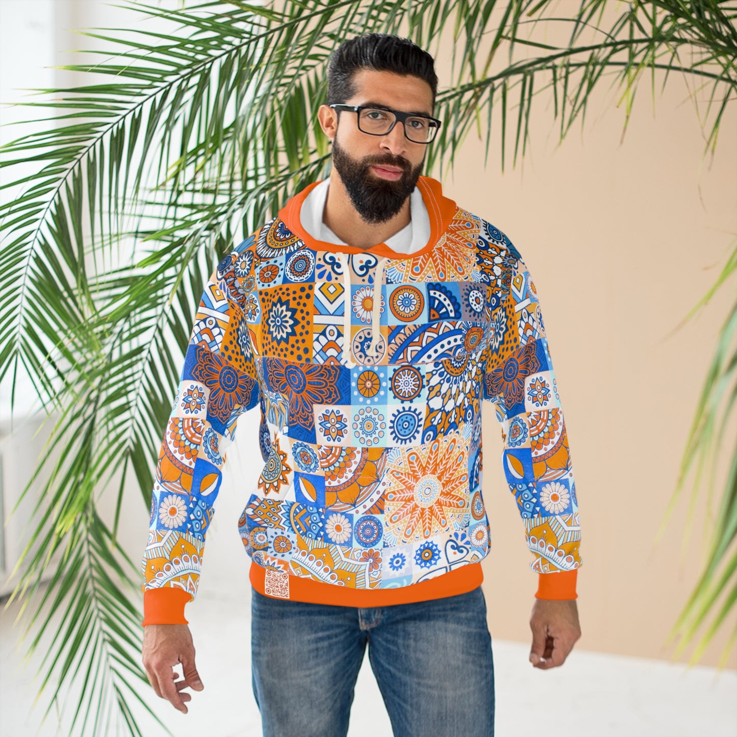 8404 Unisex Adult's "Mosaic Collage" Fashion Pullover Hoodie in Orange