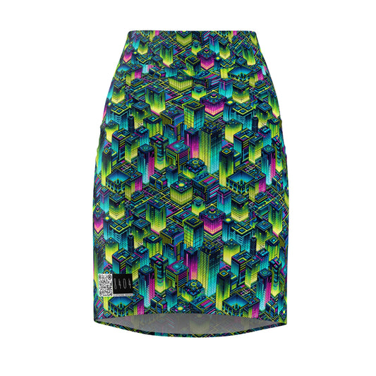 Tech-Infused Neon Tech-Forward Streetwear Women's Pencil Skirt - 8404 Design-65
