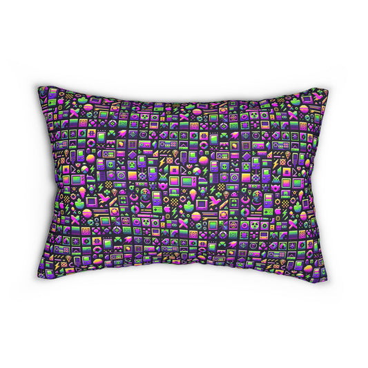 Digital Nostalgia Remix Modern Vintage Fusion Spun Polyester Lumbar Pillow - 8404 Design-49 B