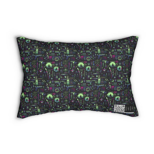 Tech Noir Futuristic Cyberpunk Spun Polyester Lumbar Pillow - 8404 Design-63 S