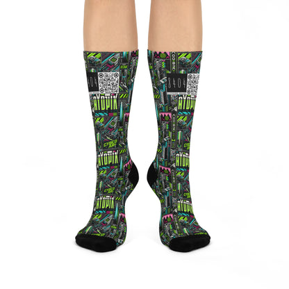 Tech-Forward Graphics Tech-Inspired Streetwear Cushioned Crew Socks - 8404 Design-46